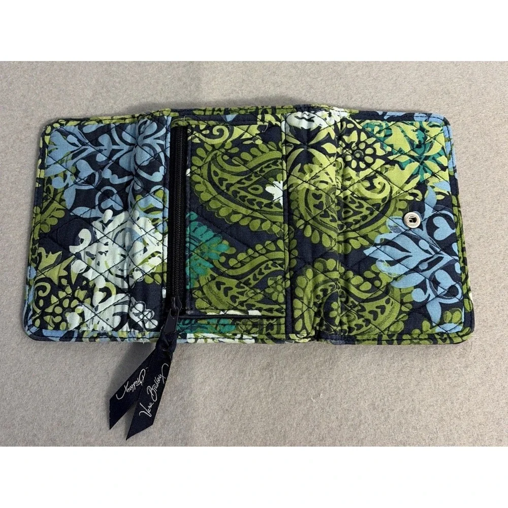 Vera Bradley  Trifold Wallet  Quilted Fabric Blue Green Summer Casual